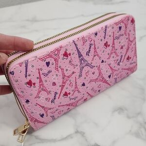 Blush Kiss Glitter Pink Paris Eiffel Tower Print Two Zipper Women's Wallet